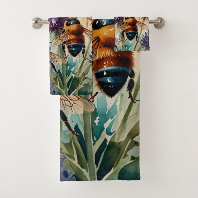 Conjunto De Toalhas Violet Garden Buzz | Pintura de Aquarela (Insitu)