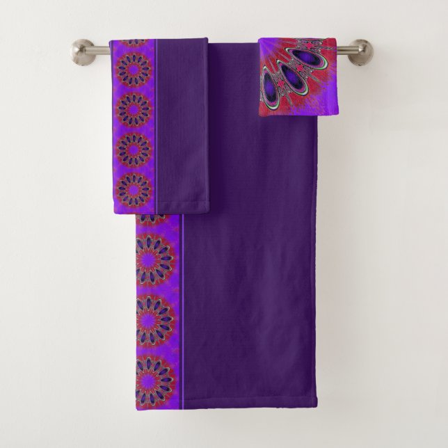 Conjunto De Toalhas Violeta, Roxo e Vermelho Cereja Mandala Moderna (Insitu)