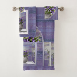 Conjunto De Toalhas violetas em vidro luar