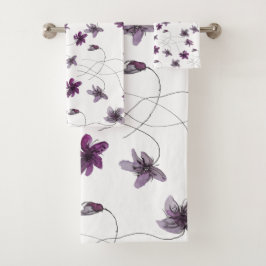 Conjunto De Toalhas Violetas Selvagens Aquarela Pintada à Mão