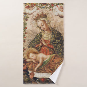 Conjunto De Toalhas Virgem Adorando o Menino Jesus da Escola Cuzco Ant