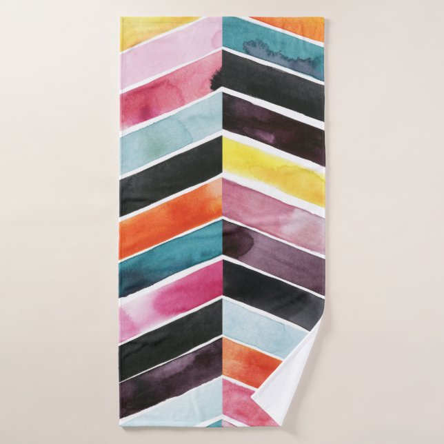 Conjunto De Toalhas Vivid Watercolor Chevron I (Toalha de Banho)