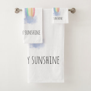 Conjunto De Toalhas Você é meu arco-íris pintado à aguarela sol 