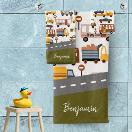 Conjunto De Toalhas Vroom! Vroom! Garoto de Padrão de Transporte e Car