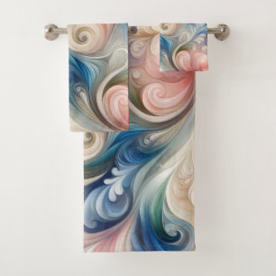Conjunto De Toalhas Watercolor Fantasy Floral Pastel Blue & Cream