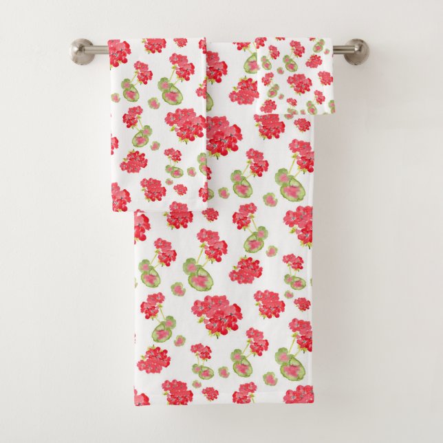 Conjunto De Toalhas Watercolor Geraniums Pattern (Insitu)