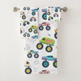 Conjunto De Toalhas Watercolor Monster Car Trucks kids