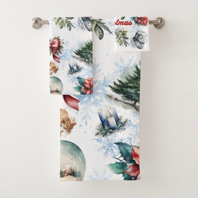 Conjunto De Toalhas Watercolor Natal (Insitu)