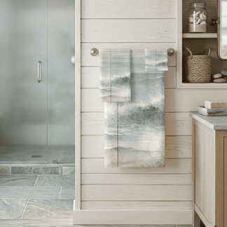 Conjunto De Toalhas Watercolor Ocean Rustic Wood Pastel Texture