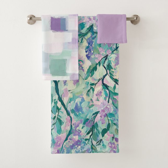 Conjunto De Toalhas Watercolor Purple Floral  (Insitu)