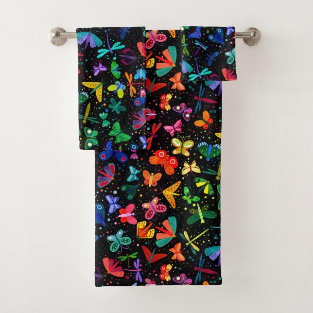 Conjunto De Toalhas Watercolor Rainbow Butterflies Padrões (Insitu)