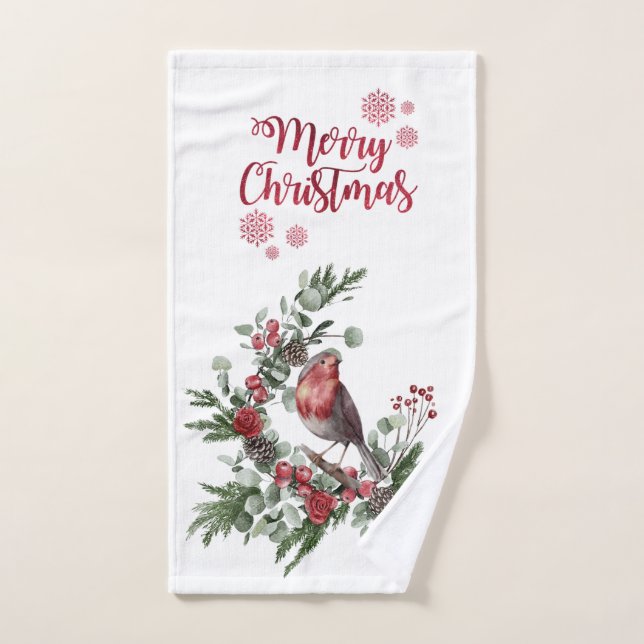 Conjunto De Toalhas Watercolor Red Cardinale Wreath (Toalha de mão)