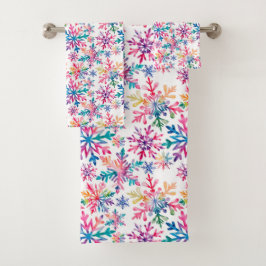 Conjunto De Toalhas Watercolor Snowflakes Pattern