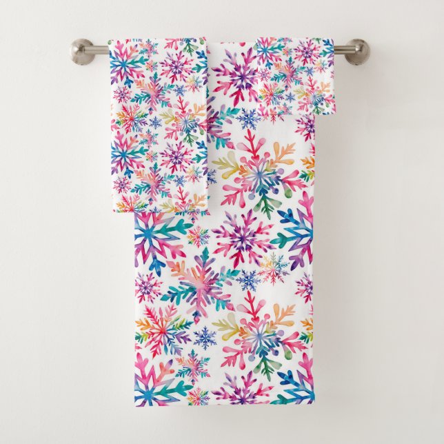Conjunto De Toalhas Watercolor Snowflakes Pattern (Insitu)