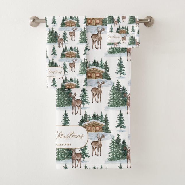 Conjunto De Toalhas Watercolor Winter Wonderland Rustic Barn Christmas (Insitu)