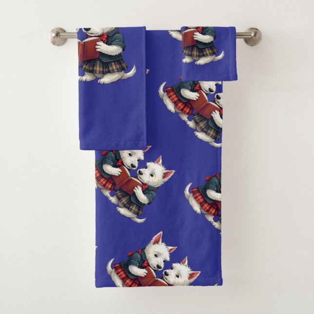 Conjunto De Toalhas West Highland Terriers Burns Night Reading Poetry (Insitu)