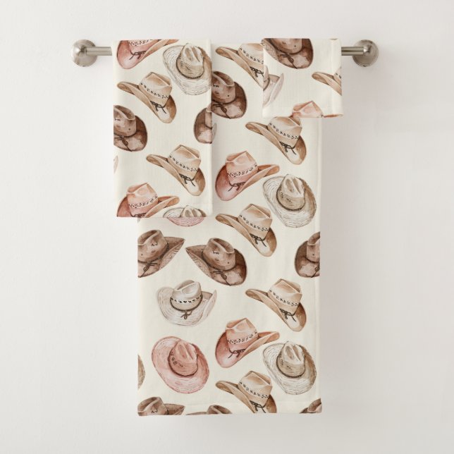 Conjunto De Toalhas Western Cowgirl Pink Brown Hats (Insitu)