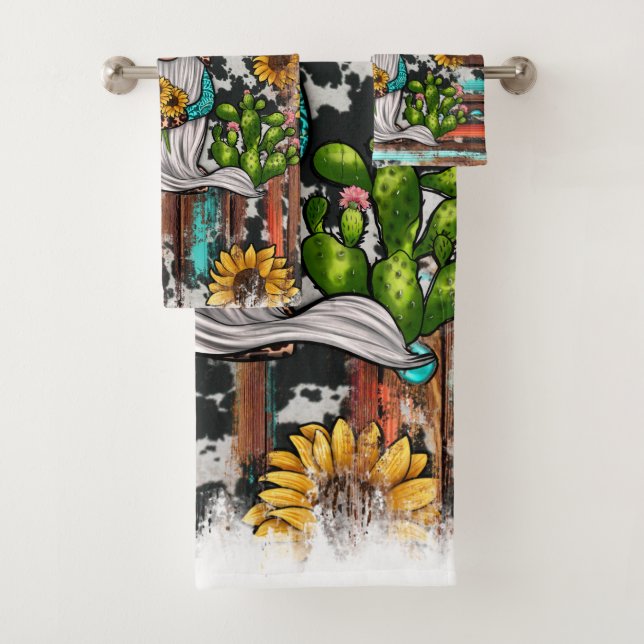 Conjunto De Toalhas Western Gnomo Sunflower Turquoise Stones (Insitu)