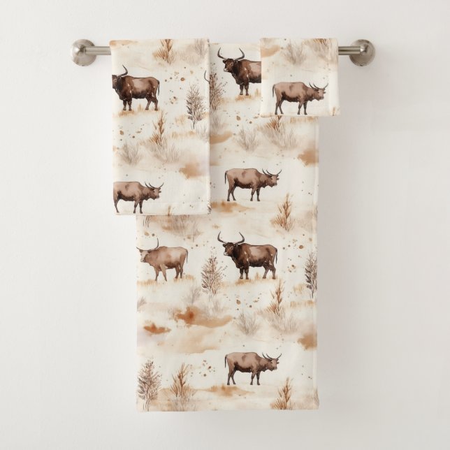 Conjunto De Toalhas Western Southwest Animal Highland Cow (Insitu)