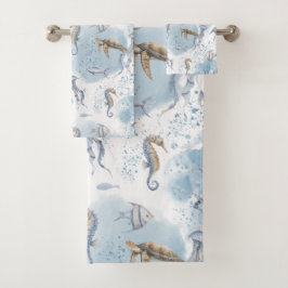 Conjunto De Toalhas Whimsical Underwater World – Sea Creatures Pattern