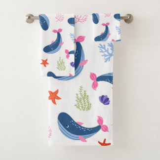 Conjunto De Toalhas Whimsical Whales and Coral Seamless Pattern