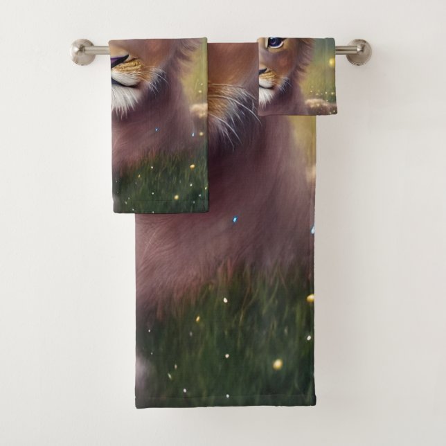 Conjunto De Toalhas Whimssso Fantasy Cute Kawaii, filhote de leão (Insitu)