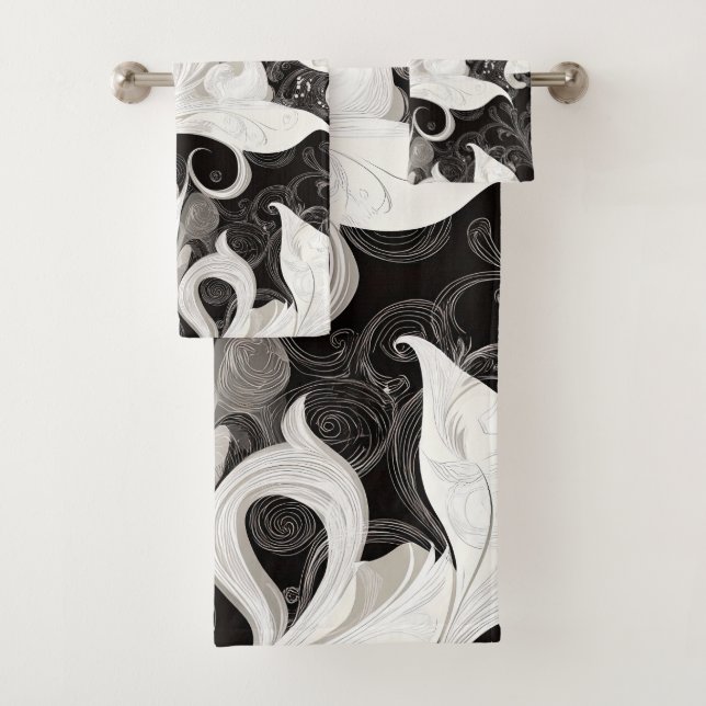 Conjunto De Toalhas Whimsy em Black and Cream Barroco Swirings (Insitu)