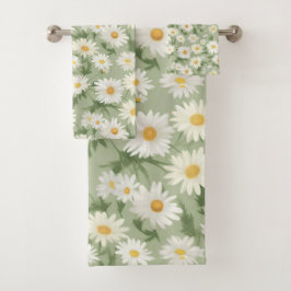 Conjunto De Toalhas White Daisies On Sage Green