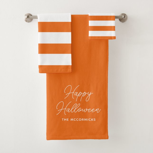 Conjunto De Toalhas White Halloween Orange Chic Script Personalizado (Insitu)