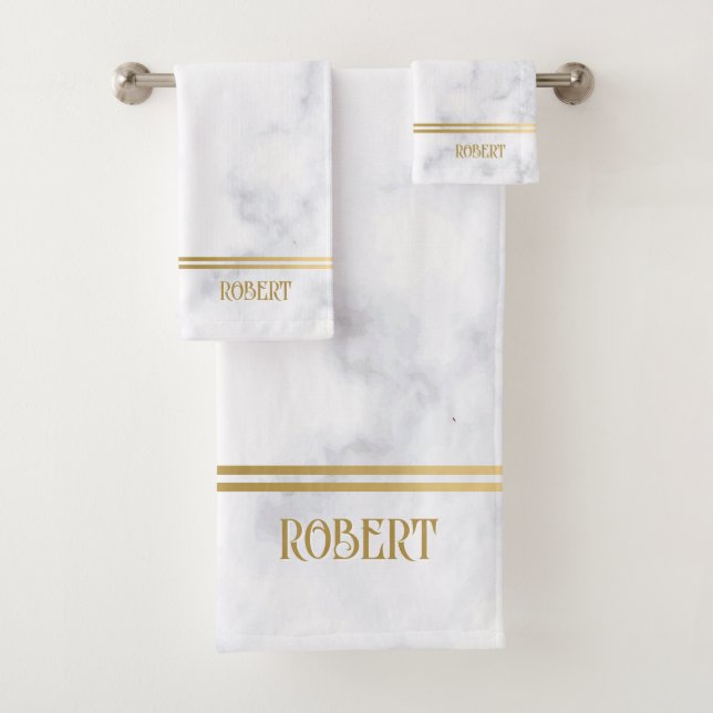 Conjunto De Toalhas White marble texture with gold stripes  (Insitu)