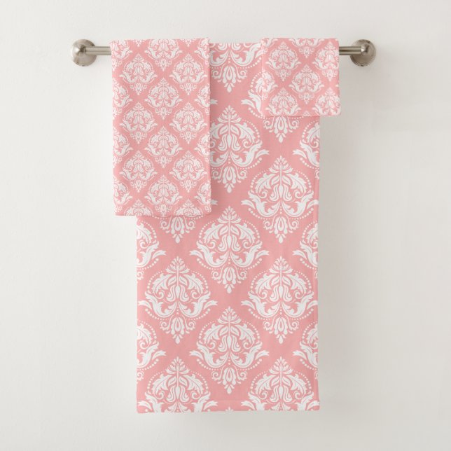 Conjunto De Toalhas White & Pink Floral Damasks Pattern (Insitu)
