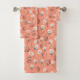 Conjunto De Toalhas White Poppies on Rich Red Canvas