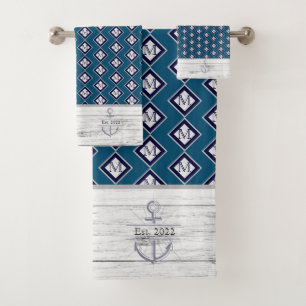 Conjunto De Toalhas White Rustic Wood Beach House Blue House