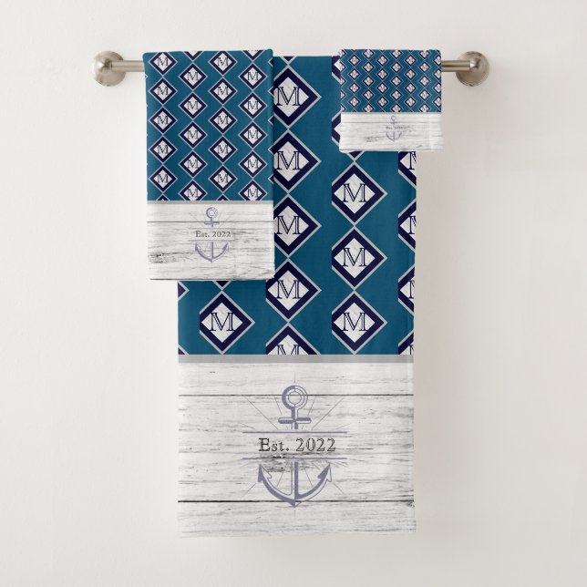 Conjunto De Toalhas White Rustic Wood Beach House Blue House (Insitu)