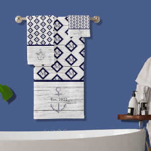 Conjunto De Toalhas White Rustic Wood Beach House Lago House Marinho B