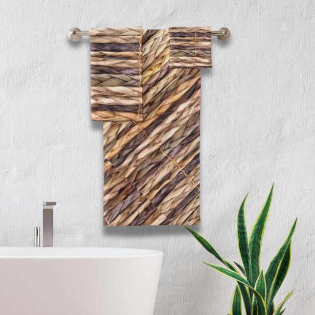 Conjunto De Toalhas wicker de tecido rústico em praia, estilo ilha tro (tropical island style beach rustic woven wicker bath towel set)