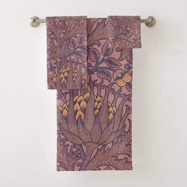 Conjunto De Toalhas William Morris Artichoke Wine e Dourado (Insitu)