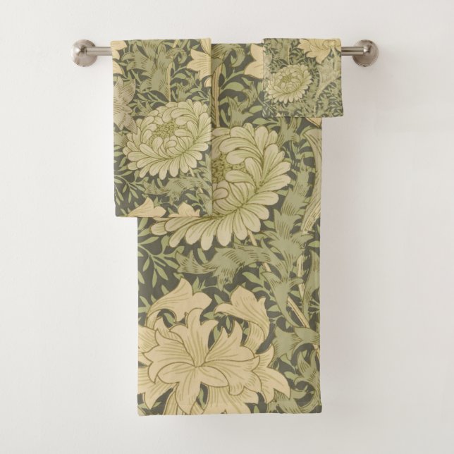 Conjunto De Toalhas William Morris Chrysanthemum Sage Flower (Insitu)