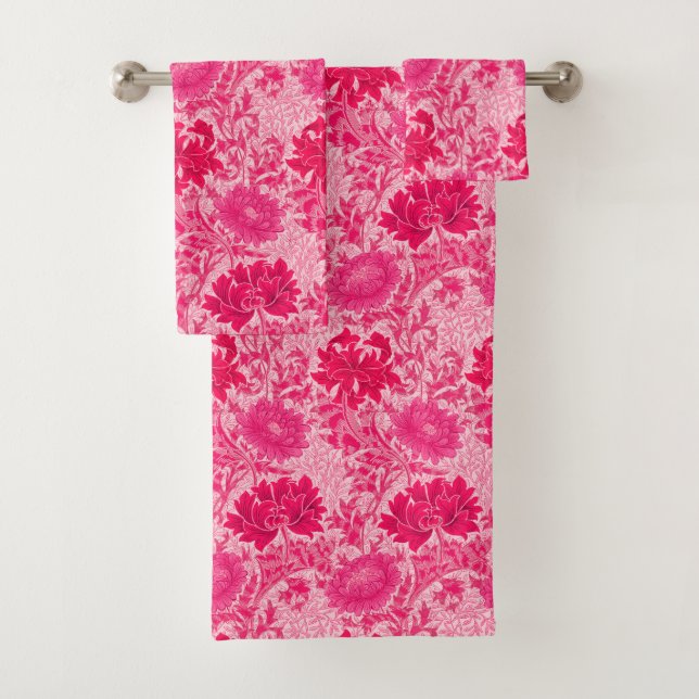 Conjunto De Toalhas William Morris Chrysanthemums, Fuchsia Pink (Insitu)