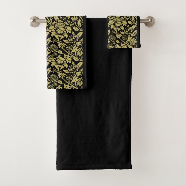 Conjunto De Toalhas William Morris Dourado e Black Floral (Insitu)