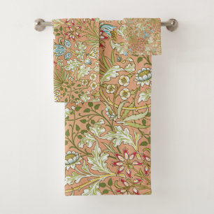 Conjunto De Toalhas William Morris Floral Patternos Flores Cor-de-Rosa