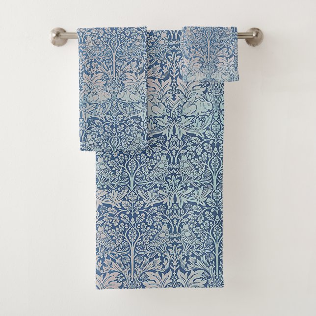 Conjunto De Toalhas William Morris Forest Rabbit Foliage Blue (Insitu)