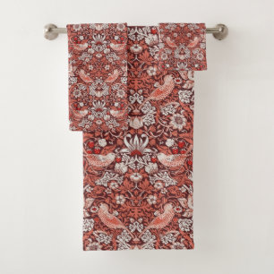 Conjunto De Toalhas William Morris Morango Ladrão Terracota Pássaro