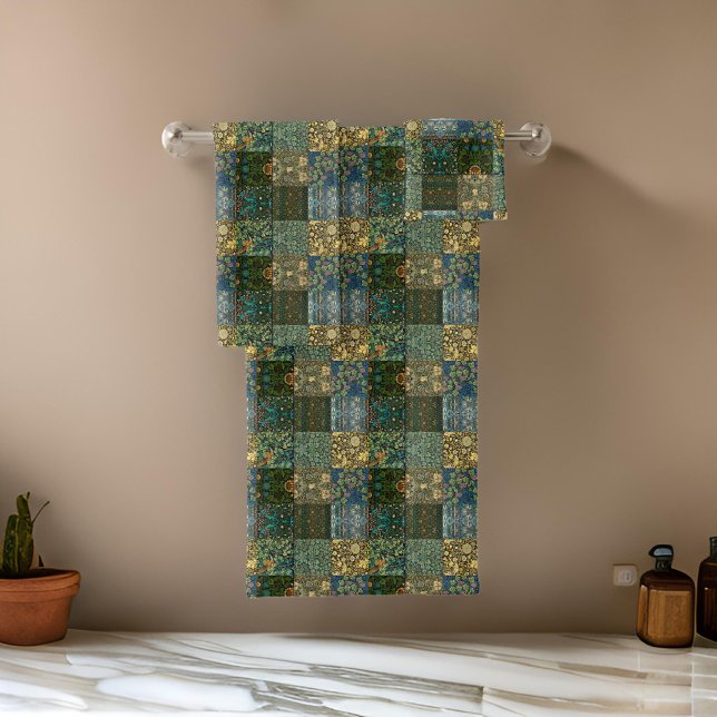 Conjunto De Toalhas William * Morris Quilt Patchwork Verdes Blues (Criador carregado)