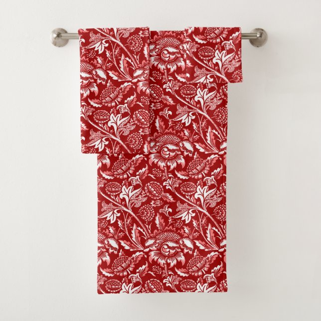 Conjunto De Toalhas William Morris Sunflower, Deep Red e White (Insitu)
