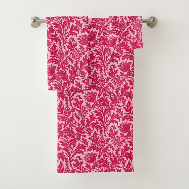 Conjunto De Toalhas William Morris Thistle Damask, Fuchsia Pink (Insitu)