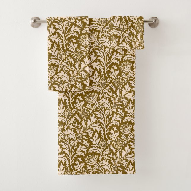 Conjunto De Toalhas William Morris Thistle Damask, Taupe Tan e Beige (Insitu)