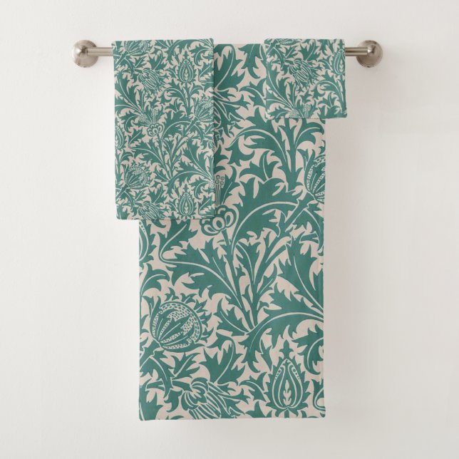 Conjunto De Toalhas William Morris Thistle Sage Green Pattern (Insitu)