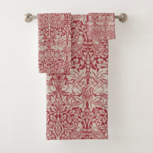 Conjunto De Toalhas William Morris Vintage Animais Aves Coelhos Rosa