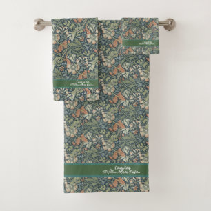 Conjunto De Toalhas William Morris Vintage Compton Verde Rosa